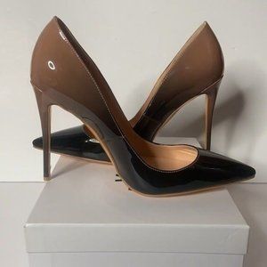 NEW Ladies Black Mocha Gradient Patent Closed Toe Stiletto Heel Shoes Sz 13